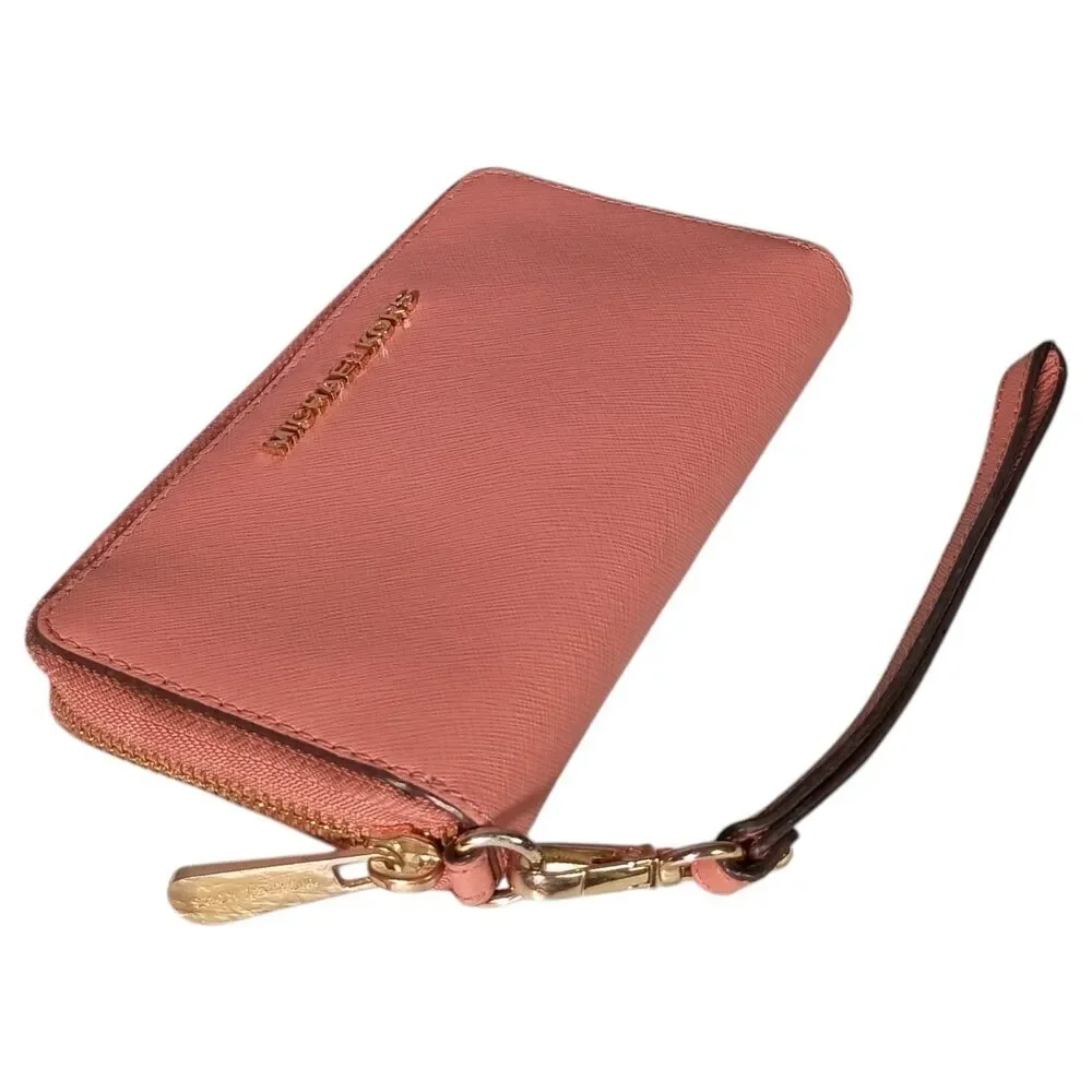 Michael Kors Jet Wallet Womens Mauve Leather Zip-Around Credit Card Solid Logo